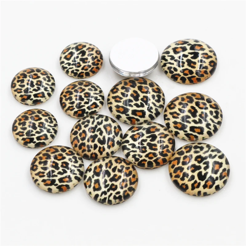 

20pcs/Lot 14mm 16mm 18mm Leopard Handmade Photo Glass Cabochons Fit 14mm 16mm 18mm Cameo Cabochon Base For Bracelet Ear Studs