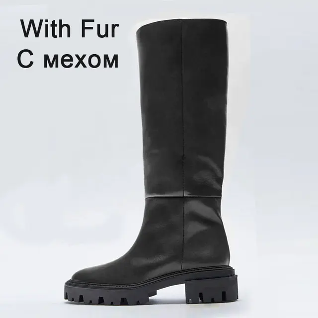 RIZABINA Size 34-41 Knee Boots For Women 2022 New Real Leather Winter Warm Platform Shoes Woman Long Boot High Heels Footwear black with fur