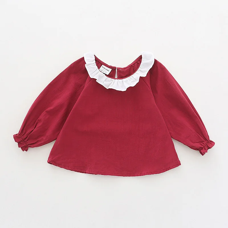 

18 Autumn New Style GIRL'S Shirt Girls Ruffled Collar 100% Cotton Coat Korean-style Small CHILDREN'S Bamboo Joint Cotton Shirt F