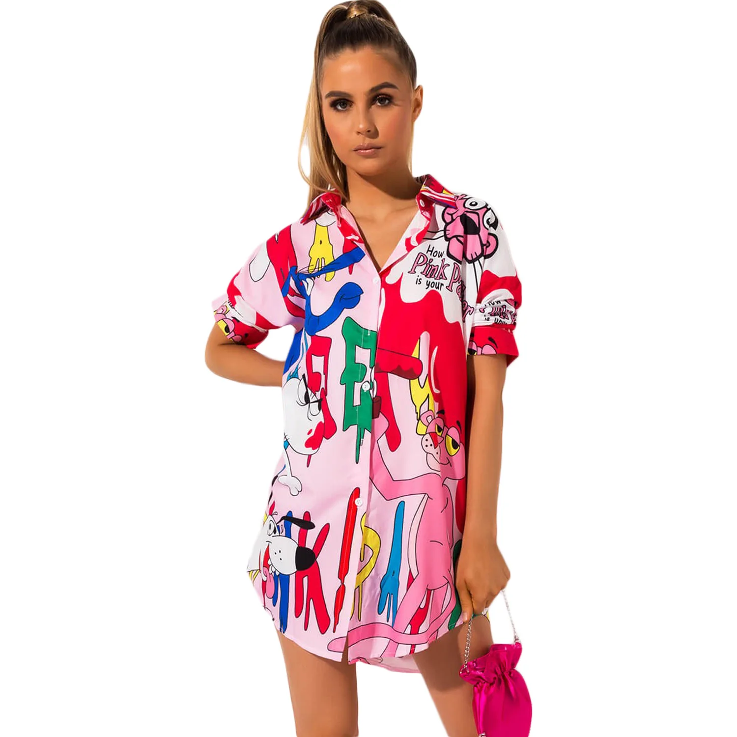 

Women's Lapel Single-breasted Shirt Autumn and Winter Women's Fashion Cartoon Print Blouse New Camisetas Verano Mujer 2019 Tops