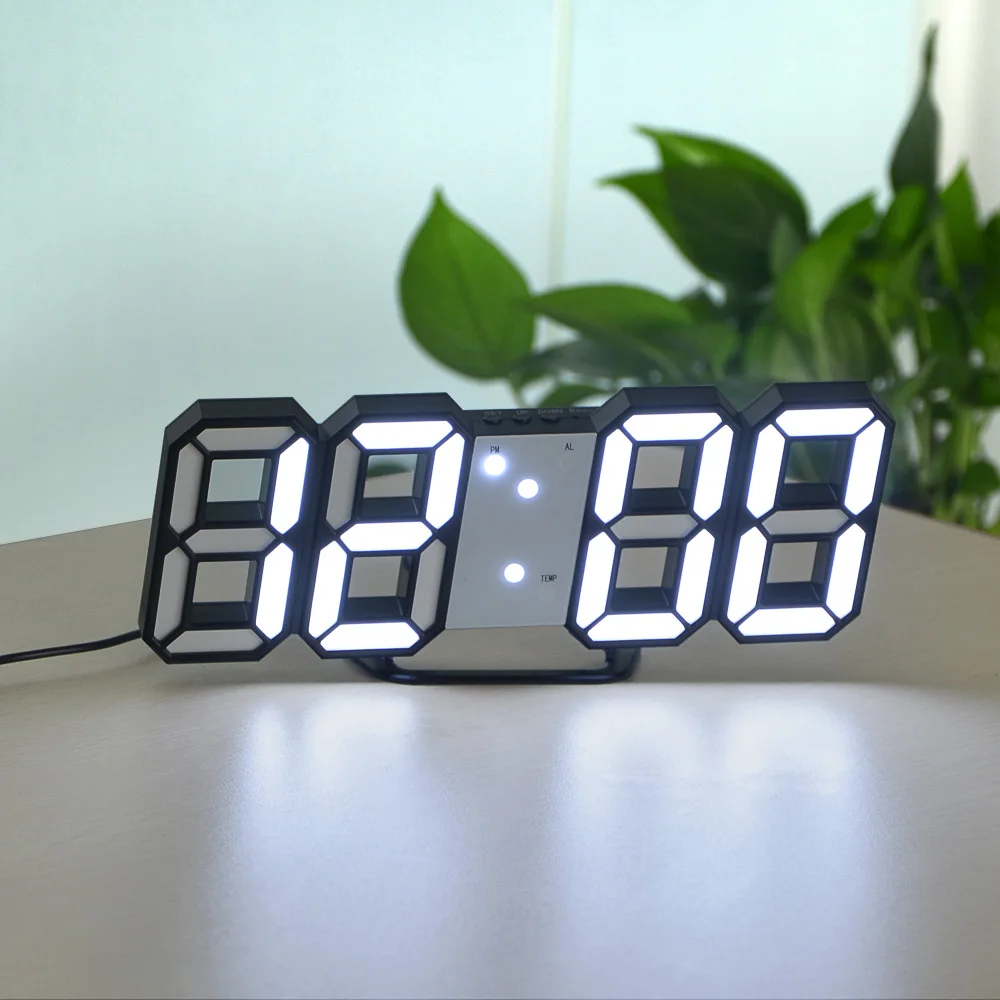 Black Shell White Повтор USB Светодиодный 3D дисплей Будильник Цифровые настольные часы украшение для дома и офиса Пробуждение свет электронные настольные часы - Цвет: Black Shell White