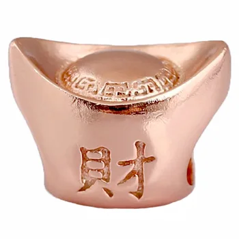 

New 925 Sterling Silver Bead Charm Rose Gold Ingot With Chinese Characters Wealth Beads Fit Pandora Bracelet Diy Jewelry