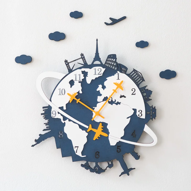 

Modern World Map Wall Clock Wood Creative Decorative Silent Wall Clocks Large Wall Clock for Living Room Home Decoration C5B002