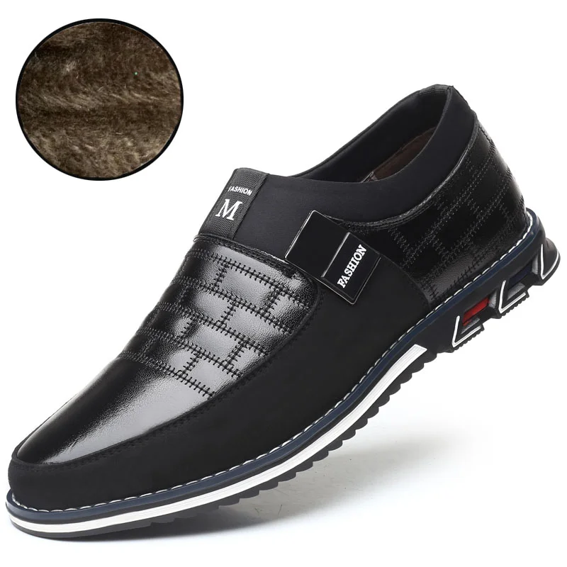 Г. Новые кожаные мужские туфли-оксфорды, большие размеры 38-48 модные повседневные деловые Свадебные модельные туфли без шнуровки Мужская Прямая поставка - Цвет: Black Fur