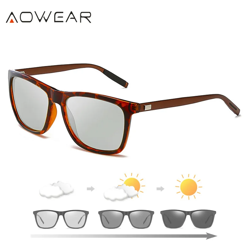 AOWEAR квадратные очки Хамелеона женские поляризационные фотохромные