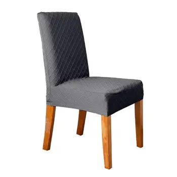 

Solid Color Diamond Plaid Checked Chair Cover Dark Grey Spandex Stretch Seat Case Home Dining Chair Slipcover Modern Removable