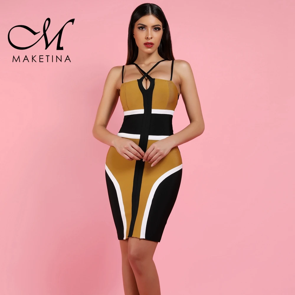 Maketina Vestidos Бандажное платье Новое поступление летнее вечернее ночное женское платье Бандажное платье без рукавов Мини имбирное Бандажное платье