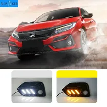 2PCS LED DRL nebel lampe Fahren lichter Gelb Blinker Lampe Für Honda CIVIC hatchback 2020 2021 Tagfahrlicht licht
