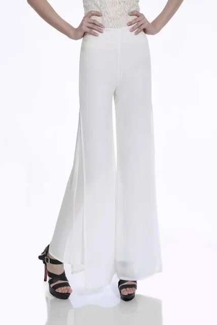 est summer Double Chiffon Wide Leg Pants Women Vintage Loose Plus Size Soft Dance Pants Bell Bottom Causal Pantalon Femm - Цвет: Белый
