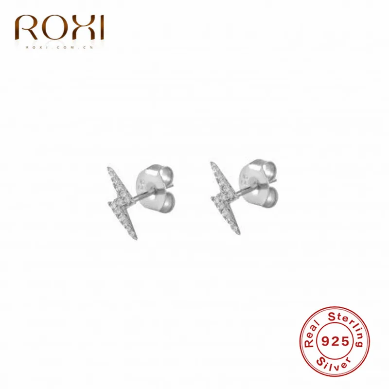 ROXI простые Стразы Молния маленькие серьги-гвоздики для женщин CZ гром серьги, ювелирные изделия серьги из стерлингового серебра 925 пробы