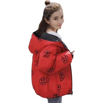 

2018 New Arrival Winter Women Jacket Hooded Both Two Sides Can Wear Oversize Female Coat Short Coats Parka Outwear Camperas