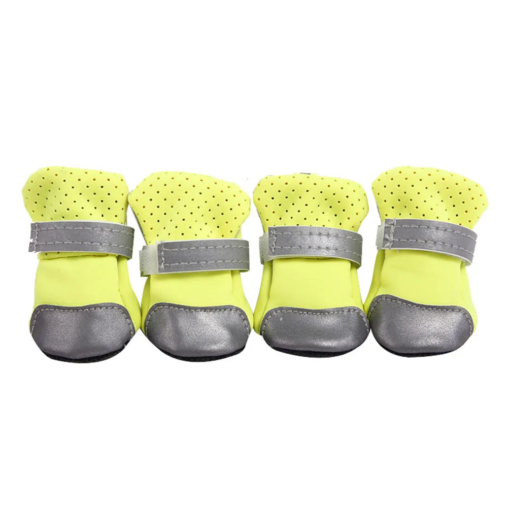 Yellow 4 Pcs Pet Dog Puppy Shoes Breathable Soft Fashion Reflective Gift for Spring Summer AUG889 - Цвет: Yellow