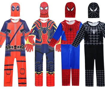 

Children 3D Print Cartoon Jumpsuit Boys Girls Spiderman Batman Flash Deadpool Romper Set Kids Halloween Purim Cosplay Costume
