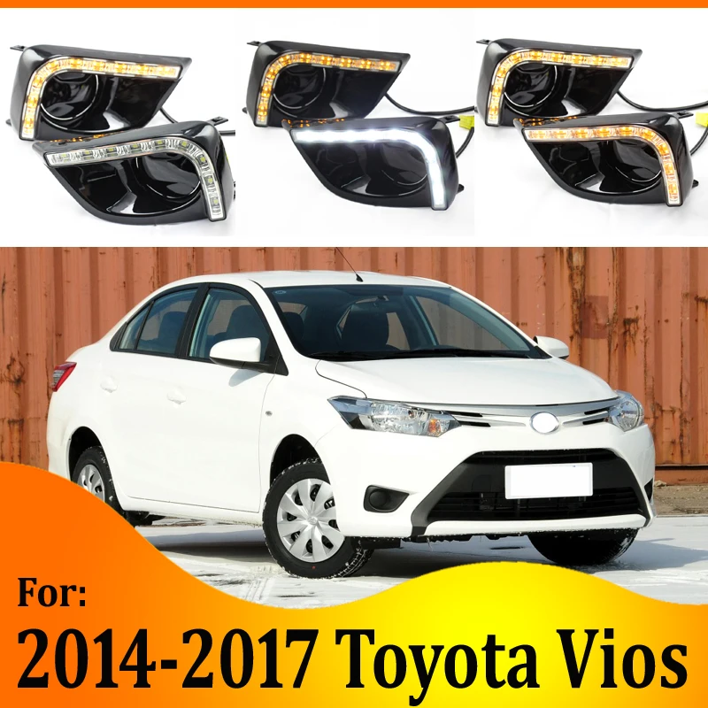 2 шт. для Toyota Vios- Светодиодный дневной ходовой светильник DRL Автомобильная противотуманная фара 6000K белый светильник желтый светильник