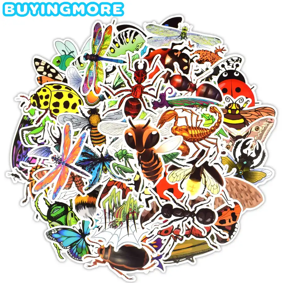 50 PCS Serangga Stiker Hewan Mainan Anak Lucu Manusia Hidup Kumbang Kupu Kupu Kartun Tahan Air Stiker DIY Scrapbook Pendidikan Stiker Stiker AliExpress