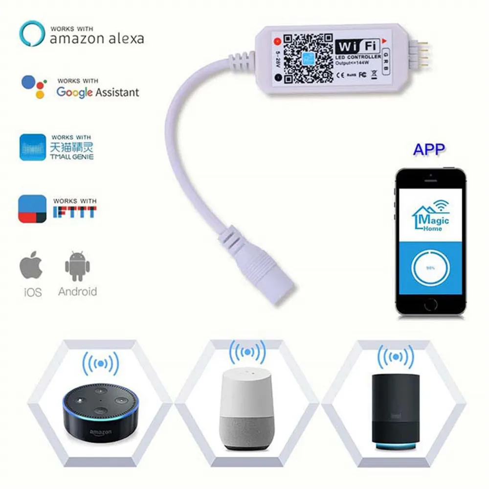 Умный контроллер Wi Fi для RGB светодиодной ленты модули освещения DC 5V 28V 16 миллионов