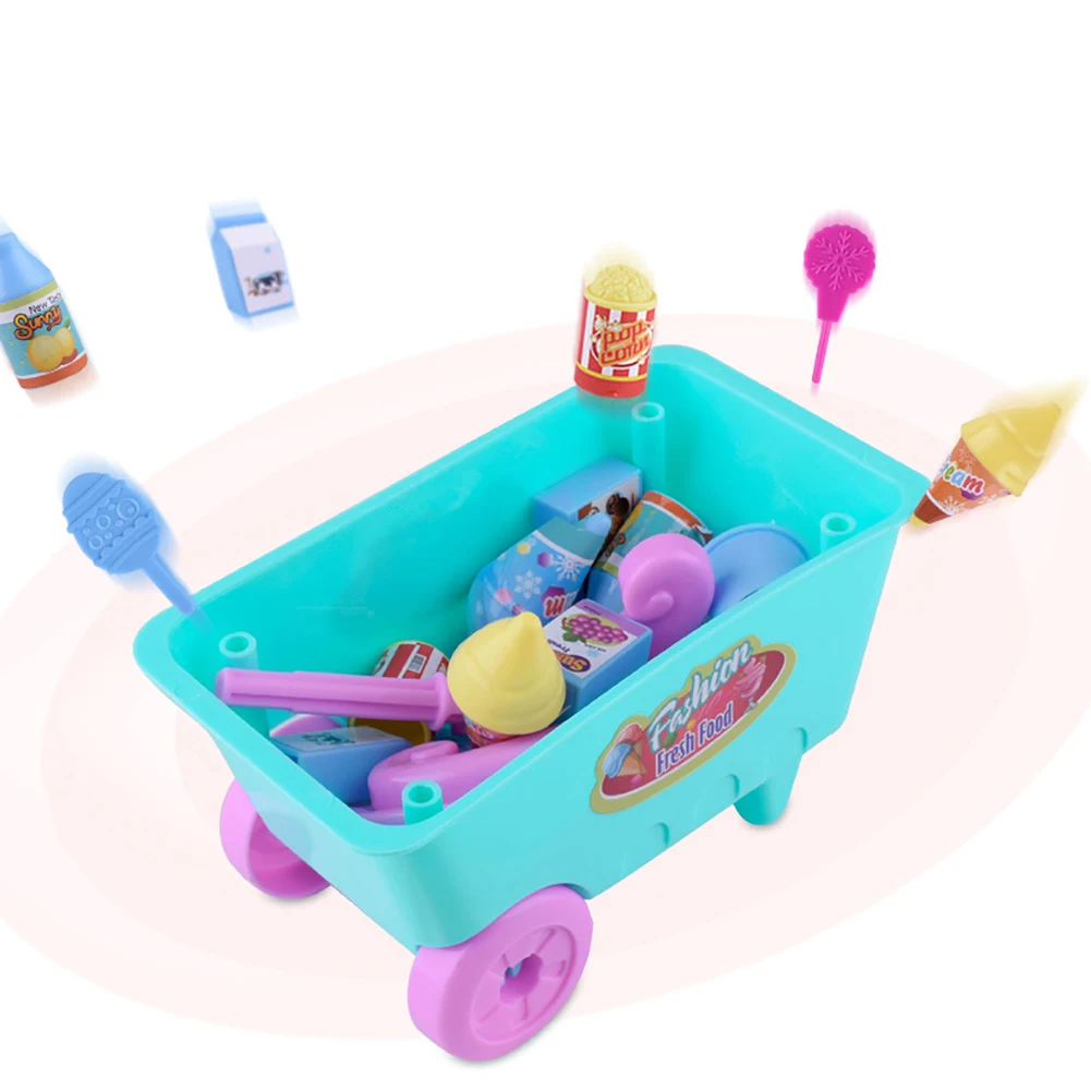 Lovely Simulation Candy Lollipop Ice Cream Plastic Trolley Children Girls Toy Supermarket Children Play Toy Ice Cream Cart Gifts