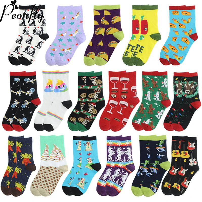 

PEONFLY Harajuku Funny Socks Food Hamburg Pizza Sushi Cute Socks Women Milk Creative Life Sokken Chaussette Femme