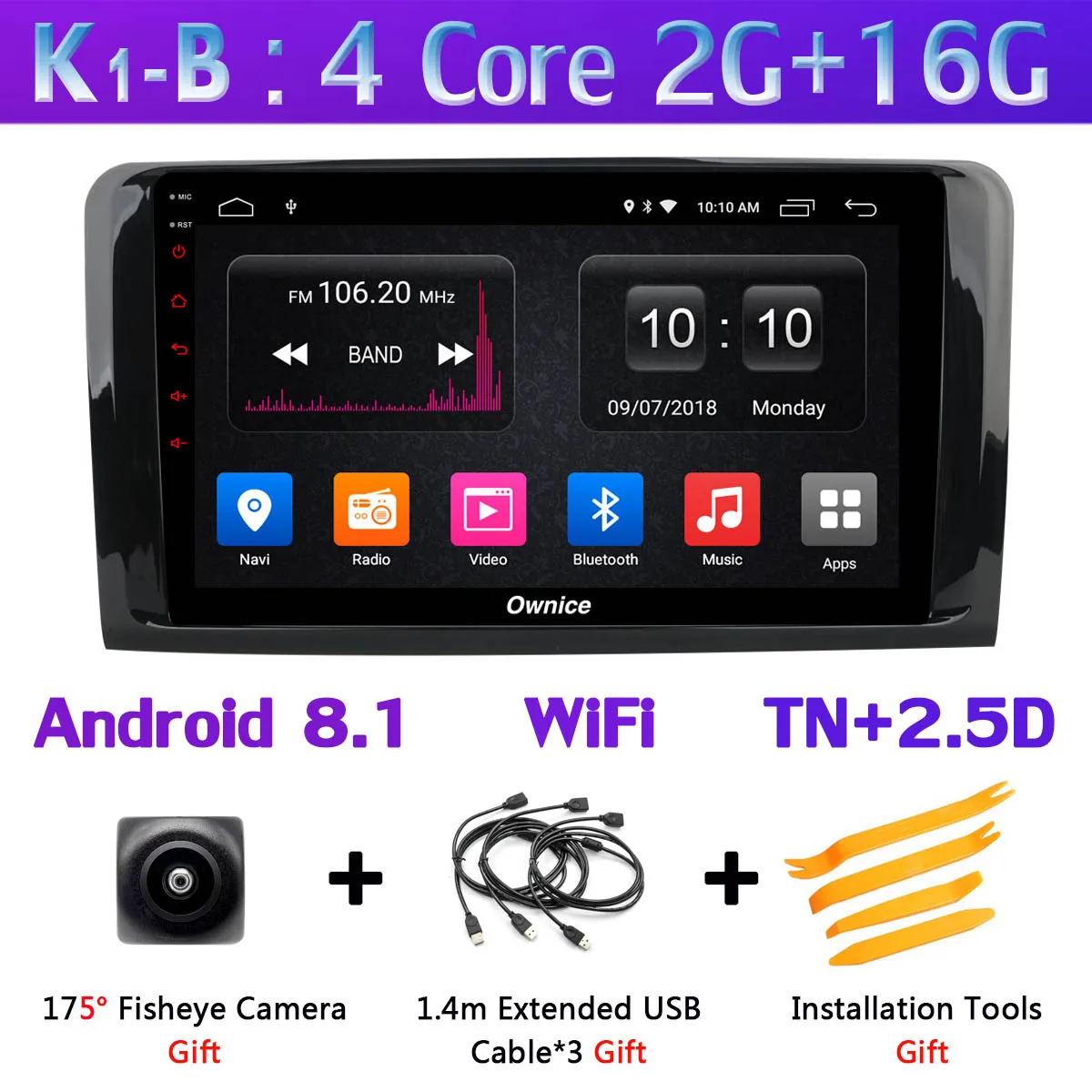 K1-B 1DIN 360 ° 4 × камера 4G Android 9,0 4+ 64G gps радио CarPlay SPDIF DSP Автомобильный мультимедийный плеер для Mercedes Benz ML GL Class W164 X164 - Цвет: K1-B