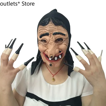 

Halloween Mask Female Old Woman Headgear Horror Witch Mask Nail Set Adult Latex Headgear Ghost Mask