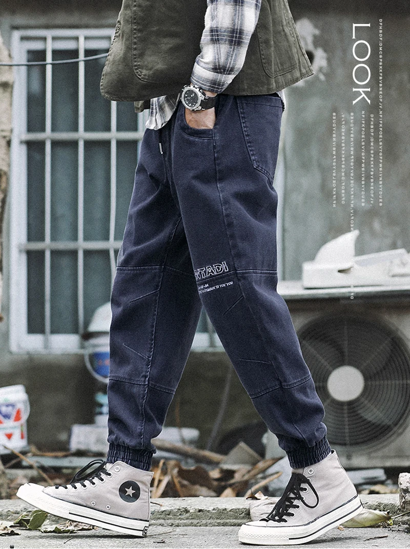 Fashion Streetwear Men Jeans Loose Fit Spliced Designer Denim Cargo Pants Harem Jeans Men Japanese Style Hip Hop Joggers Jeans