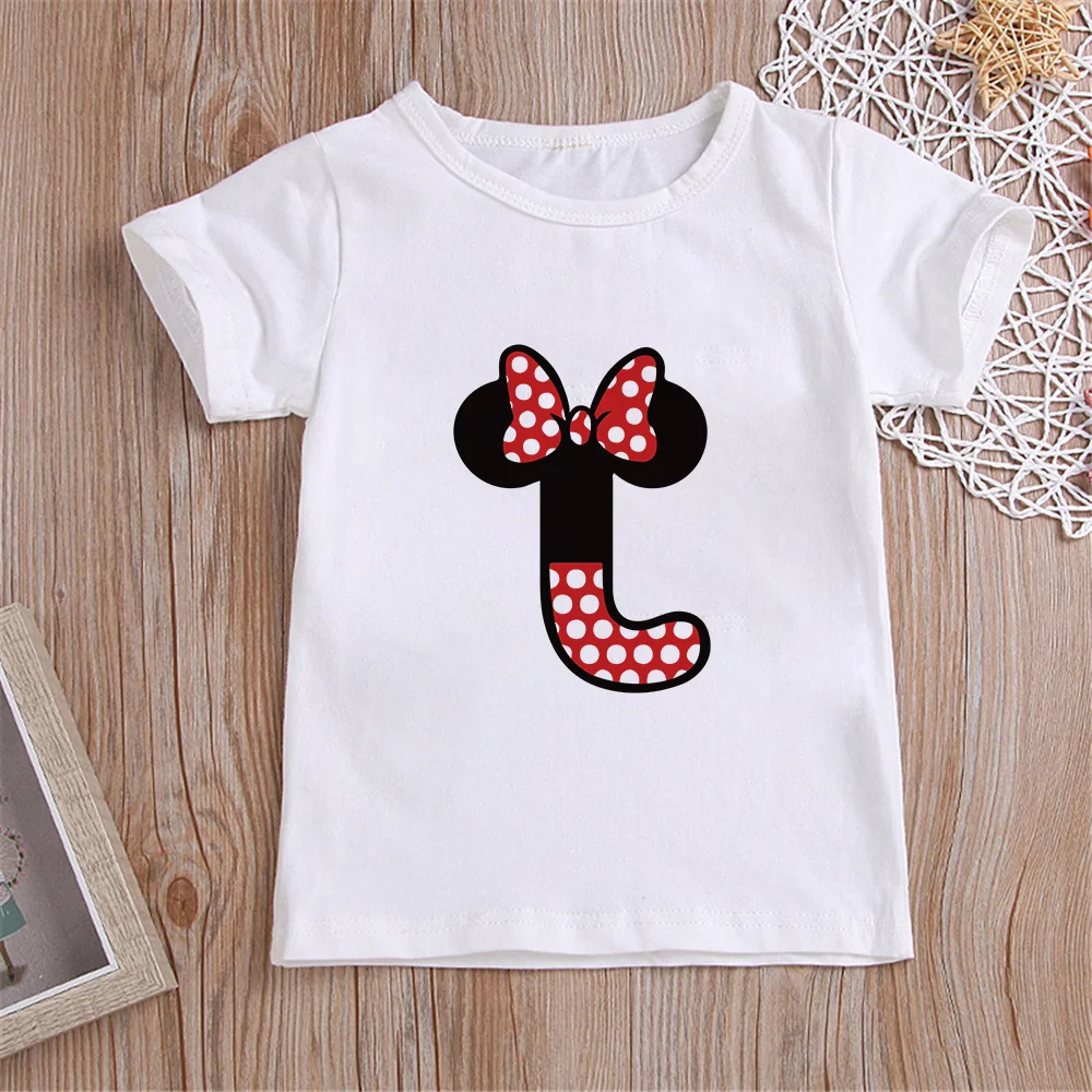 Disney camisetas personalizadas para niños y niñas, combinación letras con nombre, moda de Minnie fuente K, L, M, N O, ropa para niños, - AliExpress