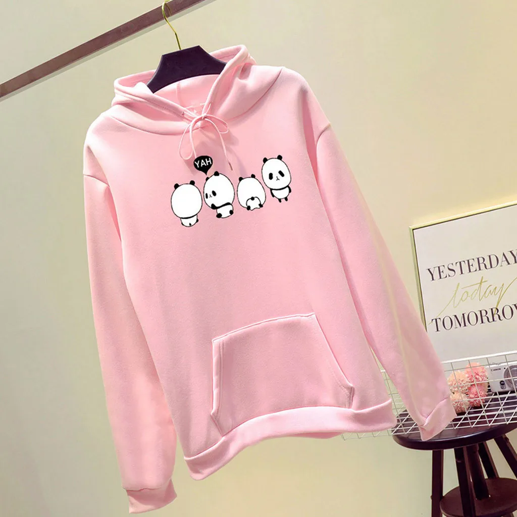 Jaycosin Fashion Autumn Women Loose Character Hoodie Pocket Sweatshirt Stylish Long Sleeve Comfortable Casual Pullover Top 107#4