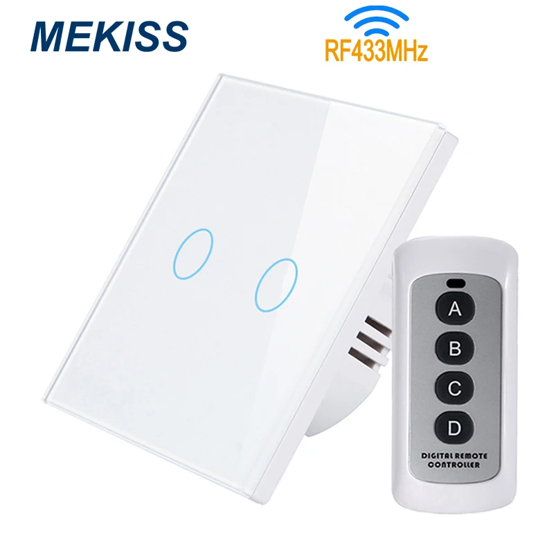 

MEKISS EU Touch switch Tempered glass panel light switch RF433 frequency wireless remote control interrupter 2gang AC110V 220V
