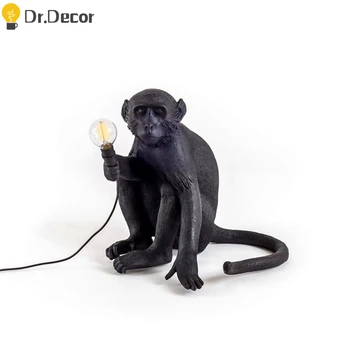

Black Resin LED Monkey Lamp American Vintage Table Lamp Hemp Rope 7Colorful Art Loft Industrial Home Decor Table Light Luminaire