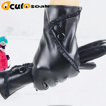 

New Women's Gloves Genuine Leather Winter Warm Fluff Woman Soft Female Rabbit Fur Lining Riveted Clasp High-quality Mittens