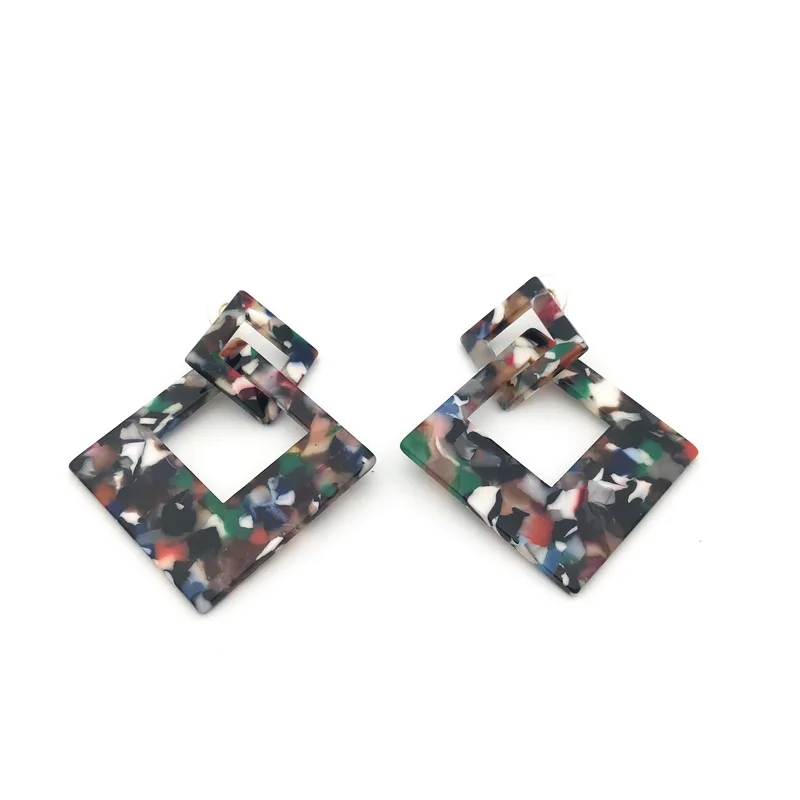 

acrylic earring Big acetate Drop Earrings Multi-color tortoise shell Square Earrings