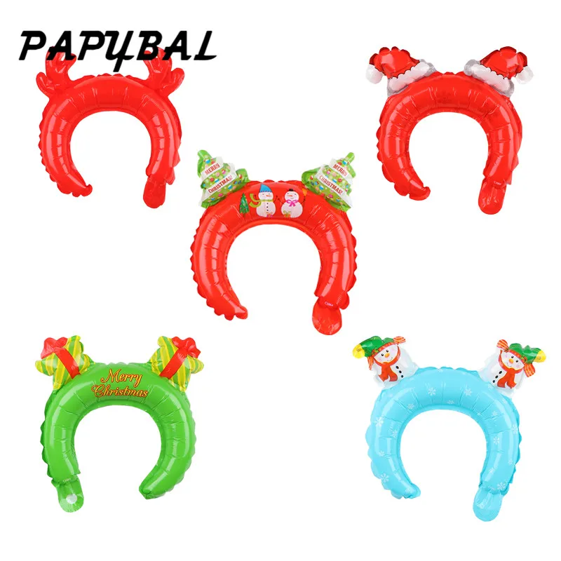 10pcs Christmas Headband Hoop Balloons Boys Girls Birthday Party Decorations Children Toys Snowman Hat Gift Headdress Balloons