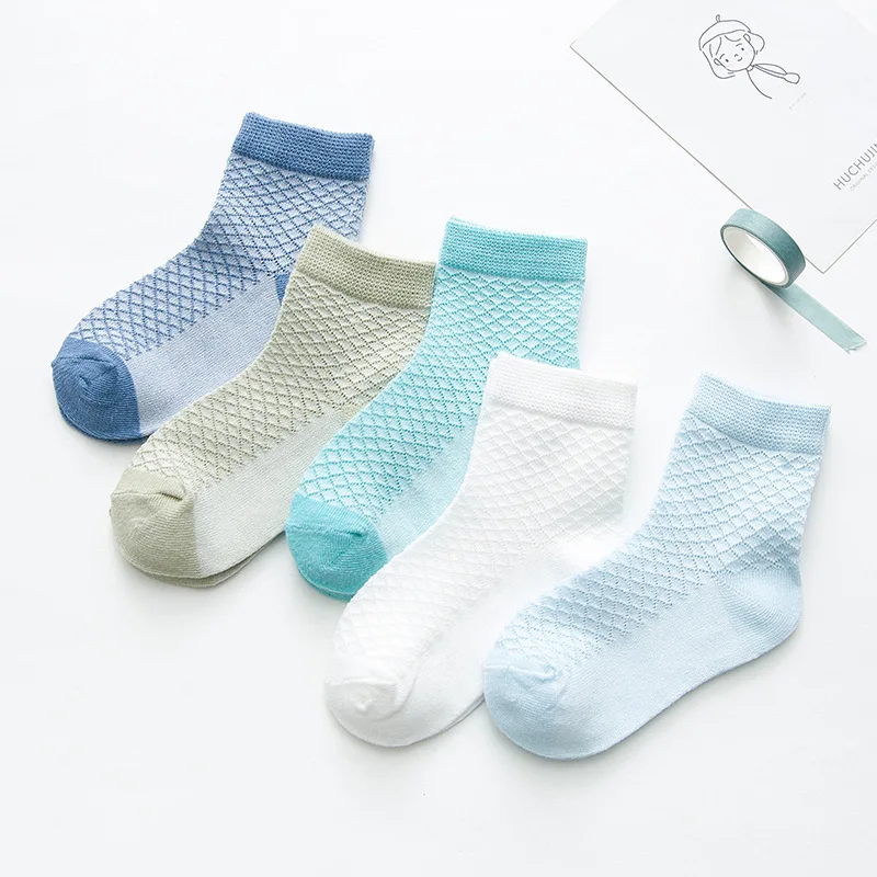 5 Pairs/lot Summer Boys Girls Mesh Socks Set 0-12Y Children Kids Thin Short Cotton Comfortable Toddler christmas - Color: 1