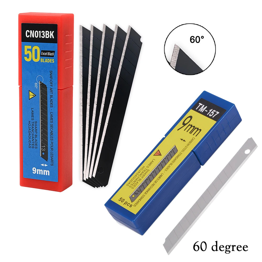 FOSHIO 30/60 Grad Snap Off Ersatzklinge 9 mm Autoverpackung Vinyl Papierschneider Allzweckmesser DIY Rasiermesser Schneidwerkzeug Kohlenstoffstahl – Detail 19