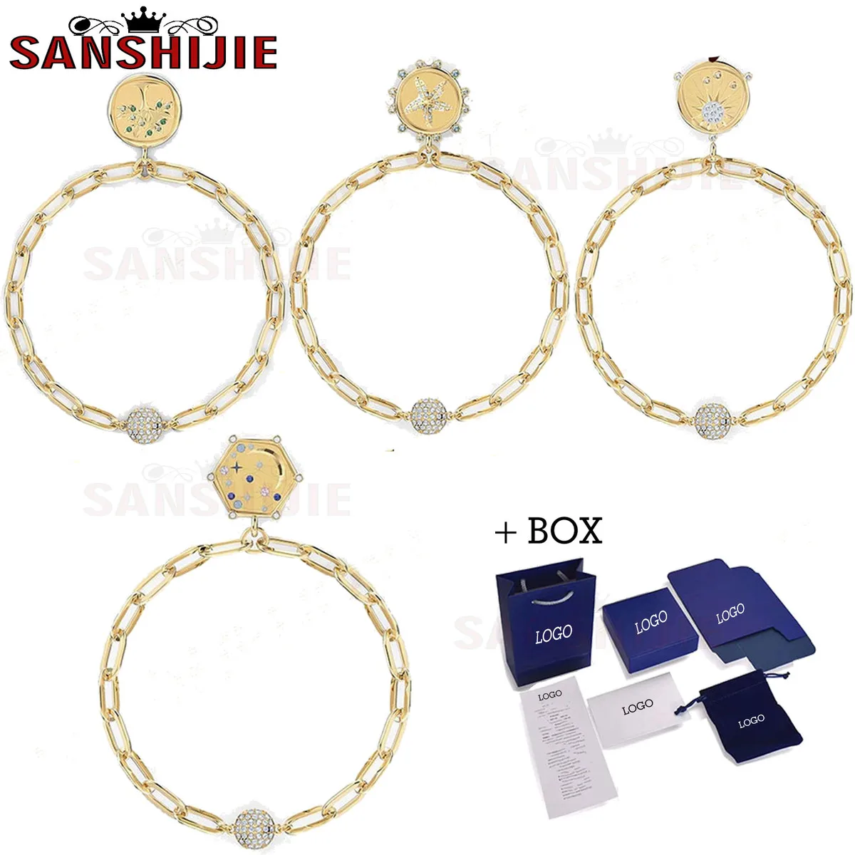 

2020Fashion Jewelry SWA1: 1 Exquisite Golden Geometric Hexagon Circle Star Moon Lady Magnetic Clasp Charm Bracelet Romantic Gift