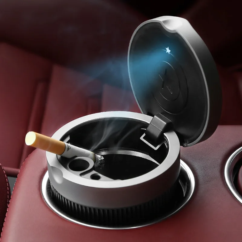 CARCHET Automobile Multi-Purpose Ashtray Car With Cover Creative Led Lights Personalized Luminous Ashtray Camera Lens Ashtray