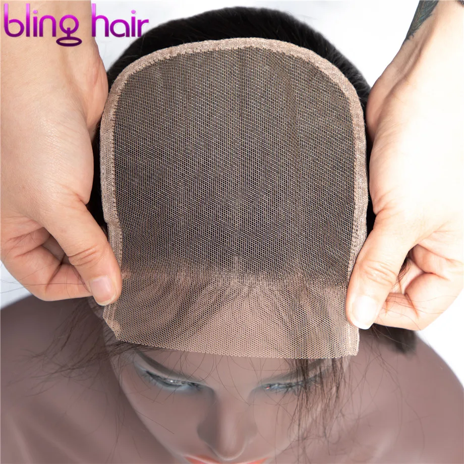 Bling Hair-extensiones de pelo brasileñas con encaje, accesorio capilar liso de Color Natural 100% Remy, envío gratis, 5x5