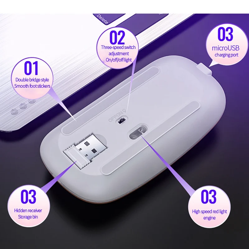 2,4 ГГц цветной светильник, беспроводная мышь, светильник, вес, Портативная USB перезаряжаемая Бесшумная мышь для ноутбука, ПК, планшета