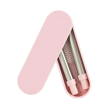 Новые трендовые телескопические складные переносные многоразовые трубочки из нержавеющей стали, складная металлическая соломинка для путешествий с кистью