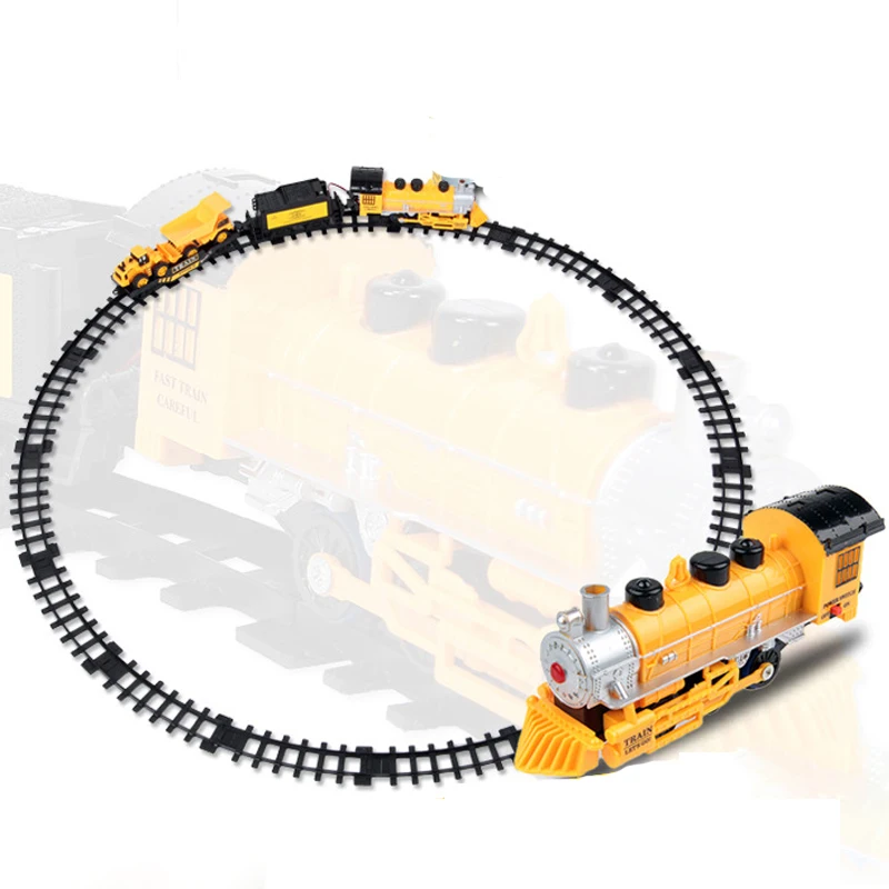 2021 Railway Classical Freight Train Set Yellow Electric Train Toys Car Model DIY Trains Rail Set Boys Children Gift HC0307