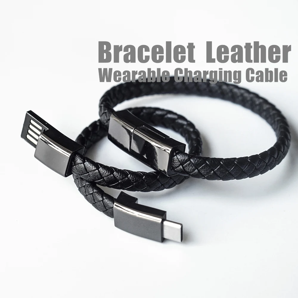 Micro usb type C зарядный кабель носимый Плетеный браслет кожаный телефон зарядное