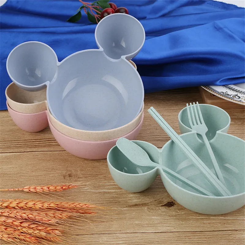 

Wheat Straw Bowl Children Cartoon Tableware Set Baby Dinner Plate Baby Training Bowl Spoon Fork for Kids