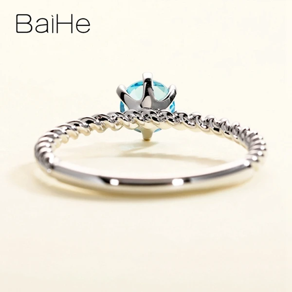 BAIHE Solid 14K белое золото 5 мм Сертифицированный безупречный круглый подлинный синий топаз помолвка женские модные ювелирные изделия Подарочное кольцо