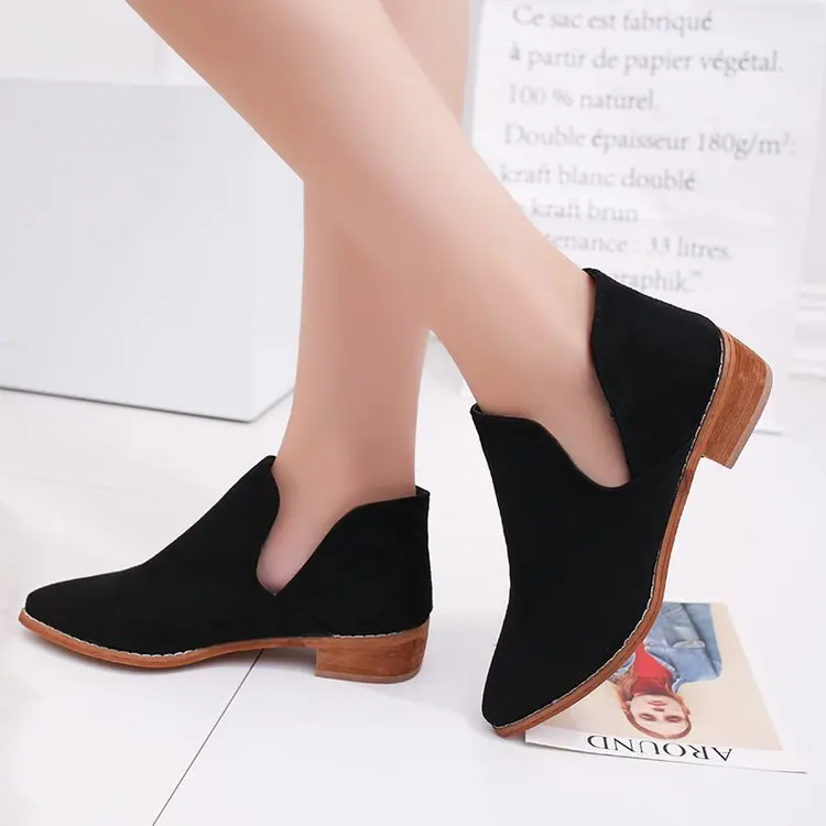 

Large Size WOMEN'S Shoes Simple Fashion round-Toe Chunky Heel Women's Dull Polish Leather Boot Ankle Boots