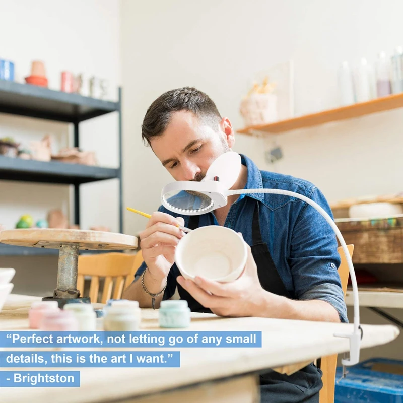 HHO-Dimmable увеличительное стекло лампа с зажимом, Ультра яркое освещенное Настоящее стекло лупа с 23 дюймовым гибким Gooseneck-Adjus