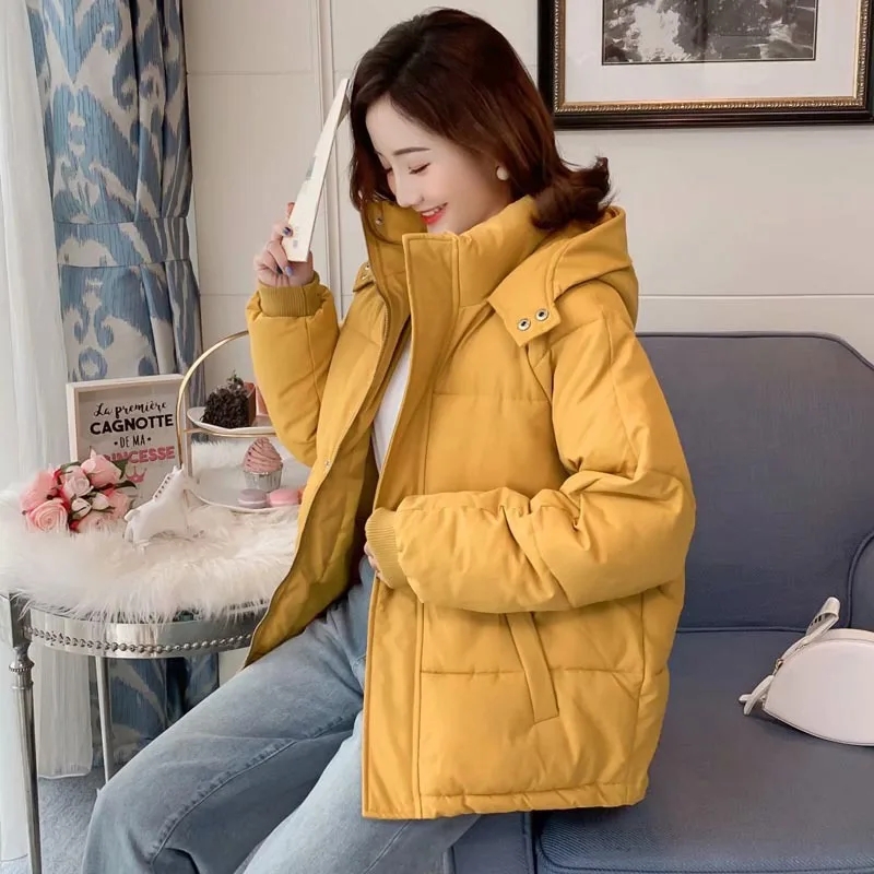 

Down Jacket Cotton-padded Clothes Student Winter New Style Korean-style Loose-Fit Short Coat Color-Block Hooded Thick Warm Cotto