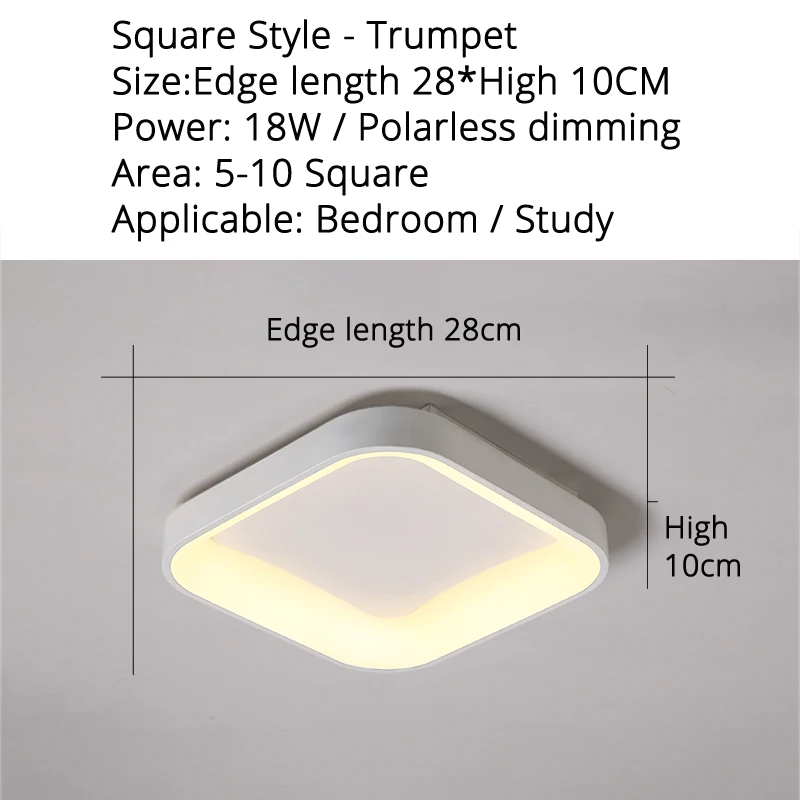 Светодиодный потолочный светильник, лампа для спальни, простая современная спальня, романтическая лампа для комнаты, креативная личность, круглые/квадратные светодиодные лампы - Цвет корпуса: white 28x10cm 18w