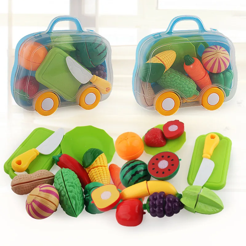 

New Children Kindergarten Play House Velcro Vegetable & Fruit Happy Slicer Suitcase Fun Model kids Kitchen Toy