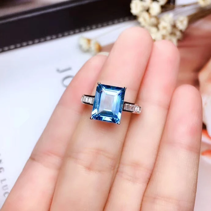 Грация квадратная подушка Природный Голубой топаз кольцо с камнем S925 серебро натуральный драгоценный камень кольцо китайский стиль женские вечерние Подарочные кольца ювелирные изделия