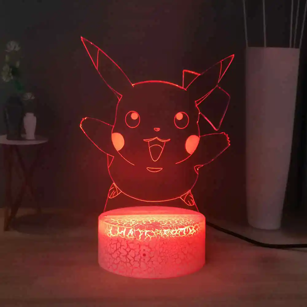 Прекрасный Пикачу 3D Визуальный ночной Светильник Pokemon Pet светодиодный Настольный